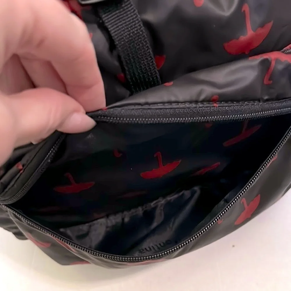 Anna Christina Firenze Red and Black umbrella Patterned Backpack EUC